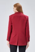 Bordo Kadın Düğmeli Oversize Blazer Ceket - 6