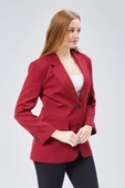 Bordo Kadın Düğmeli Oversize Blazer Ceket - 4