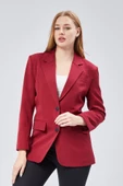 Bordo Kadın Düğmeli Oversize Blazer Ceket - 2
