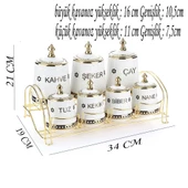 Porselen Baharat Takımı Metal Standlı Petek Desenli - 3