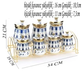 Porselen Baharat Takımı Metal Standlı Mavi Desenli - 3
