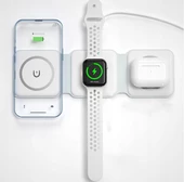 3'ü 1 Arada Katlanabilir Kablosuz Şarj Cihazı, Manyetik Hızlı Kablosuz Şarj Pedi thumbnail 3