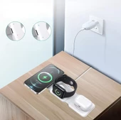 3'ü 1 Arada Katlanabilir Kablosuz Şarj Cihazı, Manyetik Hızlı Kablosuz Şarj Pedi thumbnail 7