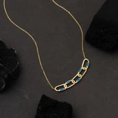 Mavi Taşlı Ataç Model Altın Kolye thumbnail 4