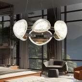 Apliqa Firuze 6'lı 36 Watt Eskitme Kristal Taşlı Modern Tasarım Salon Led Avize thumbnail 1