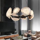 Apliqa Firuze 8'li 60 Watt Eskitme Kristal Taşlı Modern Tasarım Salon Led Avize thumbnail 1