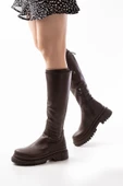 Kahverengi Fermuarlı Günlük Kadın Çizme - 3
