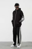 Üç İplik Baskılı Fermuarlı Kapüşonlu Hırka - Siyah thumbnail 5