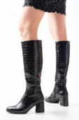Siyah Kroko Topuklu Fermuarlı Günlük Kadın Çizme thumbnail 1