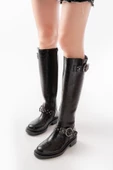 Siyah Kroko Toka Aksesuarlı Lastikli Fermuarlı Günlük Kadın Çizme thumbnail 4