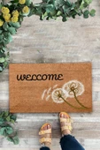 Valerine Life Karahindiba Dilek Otu Temalı Kahverengi Welcome Hoş Geldiniz Kapı Önü Paspası 45x70cm thumbnail 2