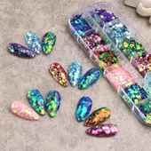 Parlak Tırnak Süsleme Pulları Renkli Altıgen 12'li set Nail Art 002 thumbnail 5