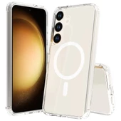 Galaxy S24 FE Uyumlu Kılıf Magsafe Şarj Özellikli Şeffaf Sert PC Embos Kapak thumbnail 3