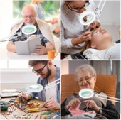 Akrobat Hareketli 8X Büyüteçli Led Işıklı Masa Çalışma Lambası - Mengeneli (Beyaz) thumbnail 7