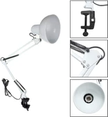 Uzun Akrobat Hareketli Masa Çalışma Lambası - Manikür Masa Lambası  Mengeneli ve Alt Tabanlı Beyaz thumbnail 6