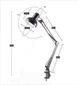 Uzun Akrobat Hareketli Masa Çalışma Lambası - Manikür Masa Lambası Mengeneli ve Alt Tabanlı Siyah thumbnail 4