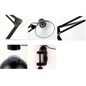 Uzun Akrobat Hareketli Masa Çalışma Lambası - Manikür Masa Lambası Mengeneli ve Alt Tabanlı Siyah thumbnail 2