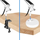 Uzun Akrobat Hareketli Masa Çalışma Lambası - Manikür Masa Lambası  Mengeneli ve Alt Tabanlı Beyaz thumbnail 2
