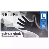 Pudrasız Siyah Nitril Eldiven Large HasPet 100lü thumbnail 1