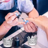 Tırnak Akrilik Sistem Kabı ve Fırça Standı Çok Amaçlı Cam Kase Taç 2li - 3