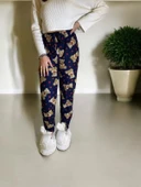 derene lacivert ayıcıklı süet bayan pijama altı M - 1