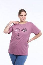 Pianoluce Kadın Büyük Beden Baskılı Yarım Kol T-Shirt - 2