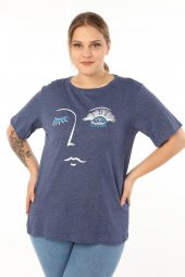 Pianoluce Kadın Büyük Beden Baskılı Yarım Kol T-Shirt - 5