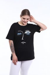 Pianoluce Kadın Büyük Beden Baskılı Yarım Kol T-Shirt - 9