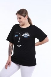 Pianoluce Kadın Büyük Beden Baskılı Yarım Kol T-Shirt - 11