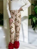 derene bej ayıcıklı süet bayan pijama altı XL - 1