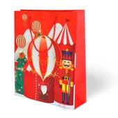 Yılbaşı Temalı Lüks Karton Çanta Varak Baskılı Kırmızı 26x32 1 Adet - 3
