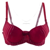 ZEITGEIST Balenli Dolgulu Push Up B Cup Destekli Dantelli Kırmızı Çizgi Desenli Sütyen No:43 - 1