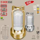 CATA Şarjlı Ledli VEGAS Masa Lambası GÜMÜŞ 3 Renk Işık Abajur - 1