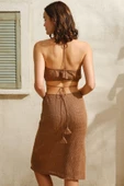 Aria's Closet Kısa Kol V Yaka Kadın Çiçek Desenli Yazlık Nakış Transparan Tül Detaylı Pijama Takımı - 2