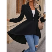 Lucky Life Kadın Uzun Kollu Yakalı önden Düğmeli Uzun Atlas Blazer Ceket - 2