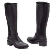 Kadın Hakiki Deri Ekstra Geniş Konçlu 5cm Topuklu Çizme thumbnail 4