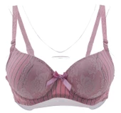 ZEITGEIST Balenli Dolgulu Push Up B Cup Destekli Dantelli Pembe Çizgi Desenli Sütyen No:43 - 1