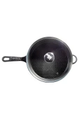 SÜREL Siyah Yuvarlak Cam Kapaklı Döküm Tava 28 Cm - 4