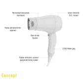 OTEL TİPİ SAÇ KURUTMA MAKİNESİ CONCEPT COMPACT BEYAZ 1350W thumbnail 4