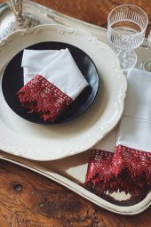 4lü Bordo Dantelli Organik Kumaş Servis Sunum Peçetesi - 1