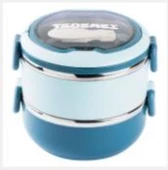 TANTİTONİ -TEDEMEI MAVİ PASLANMAZ ÇELİK YUVARLAK 2 KATLI ÇATAL VE KAŞIKLI YEMEK TAŞIMA KABI 850ML - 1