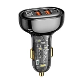 Usams US-CC159 80W (Type-C+USB) Üç Bağlantı Noktalı Hızlı Araç Şarj Soketi-Siyah - 1