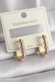 MuI MuI 316L Çelik Gold Renk Zirkon Taşlı Halka Model Kadın Küpe - 1