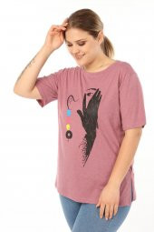 Pianoluce Kadın Büyük Beden Baskılı Yarım Kol T-Shirt - 2