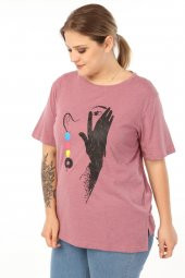 Pianoluce Kadın Büyük Beden Baskılı Yarım Kol T-Shirt - 4