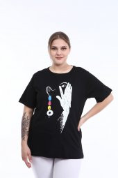 Pianoluce Kadın Büyük Beden Baskılı Yarım Kol T-Shirt - 7