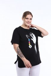 Pianoluce Kadın Büyük Beden Baskılı Yarım Kol T-Shirt - 8