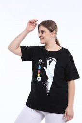 Pianoluce Kadın Büyük Beden Baskılı Yarım Kol T-Shirt - 9