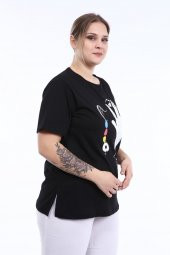 Pianoluce Kadın Büyük Beden Baskılı Yarım Kol T-Shirt - 11