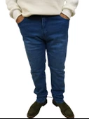 Erkek Denim Yüksek Bel Fermuarlı Regular Fit Likralı Mavi Kot Pantolon - 1